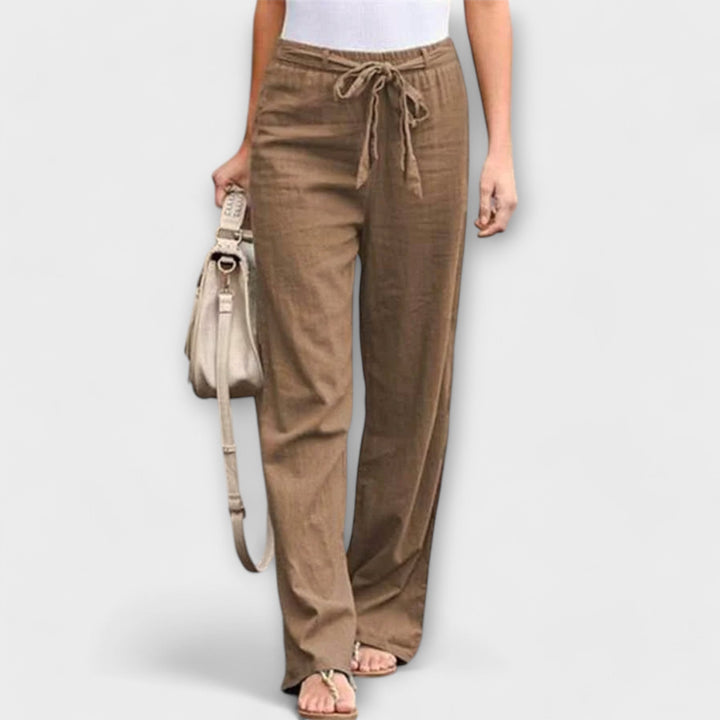 Emily | Effortless Tie Waist Wide Leg Linen Pants