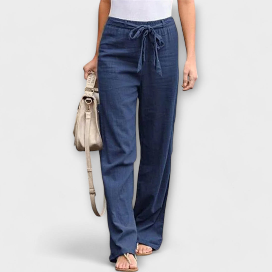 Emily | Effortless Tie Waist Wide Leg Linen Pants