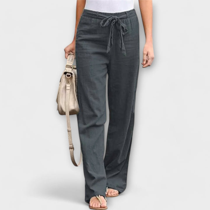 Emily | Effortless Tie Waist Wide Leg Linen Pants