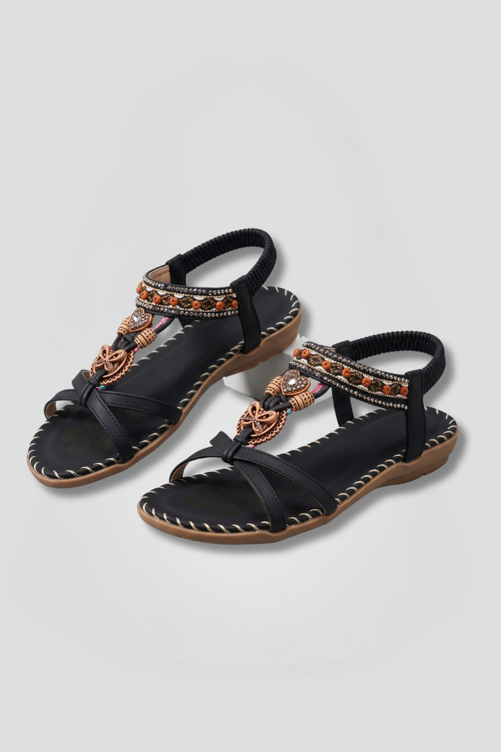 Emily | Elegant Beaded Open Toe Summer Flat Sandals