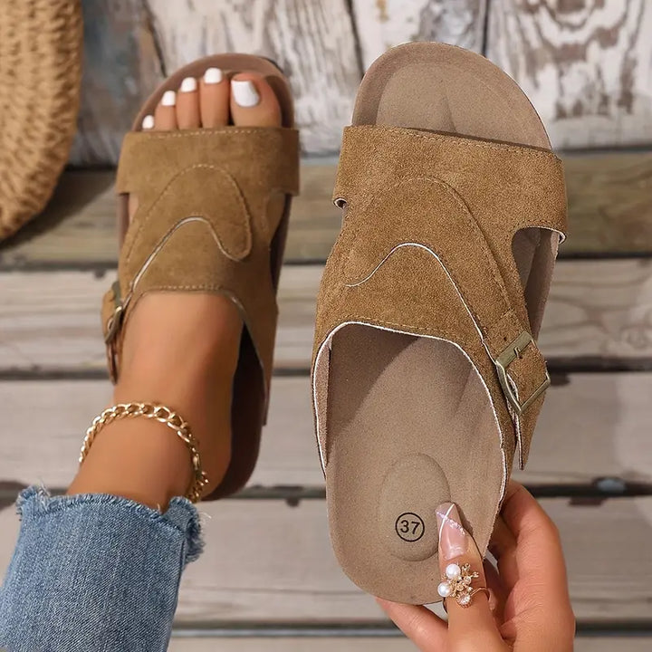 Emma | Classic Open Toe Buckle Flat Sandals