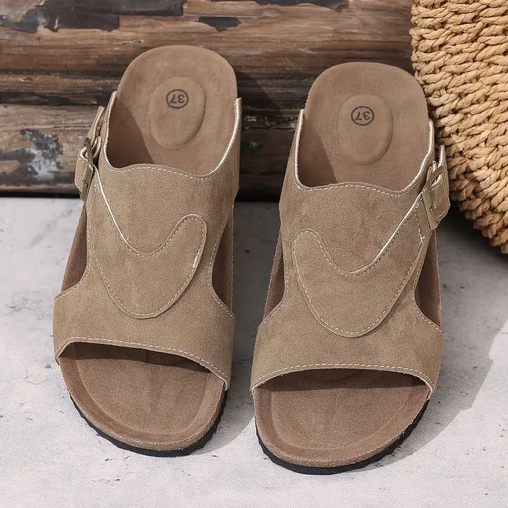 Emma | Classic Open Toe Buckle Flat Sandals