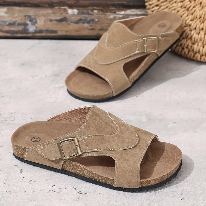 Emma | Classic Open Toe Buckle Flat Sandals