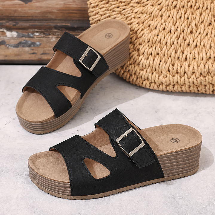 Emma | Classic Open Toe Buckle Flat Sandals