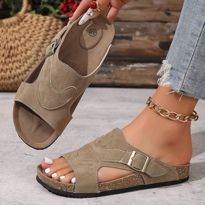 Emma | Classic Open Toe Buckle Flat Sandals