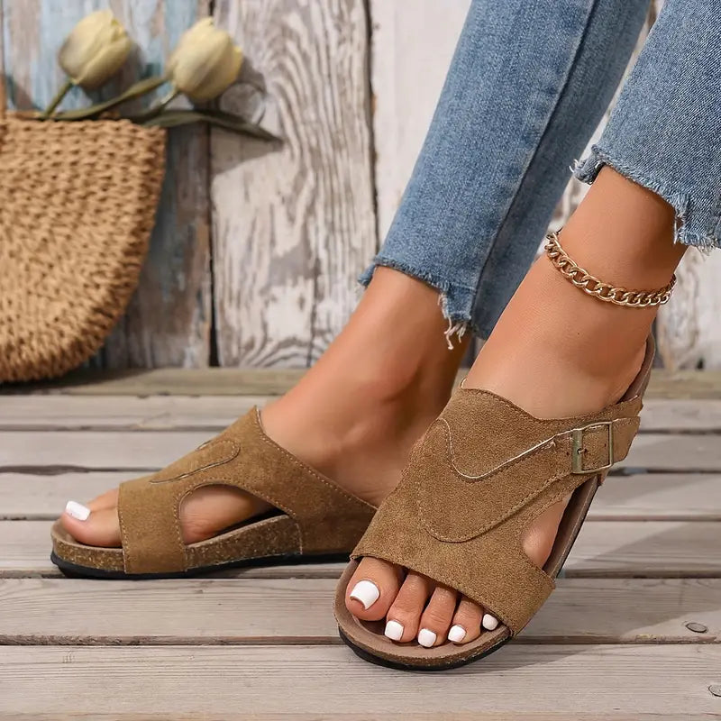Emma | Classic Open Toe Buckle Flat Sandals