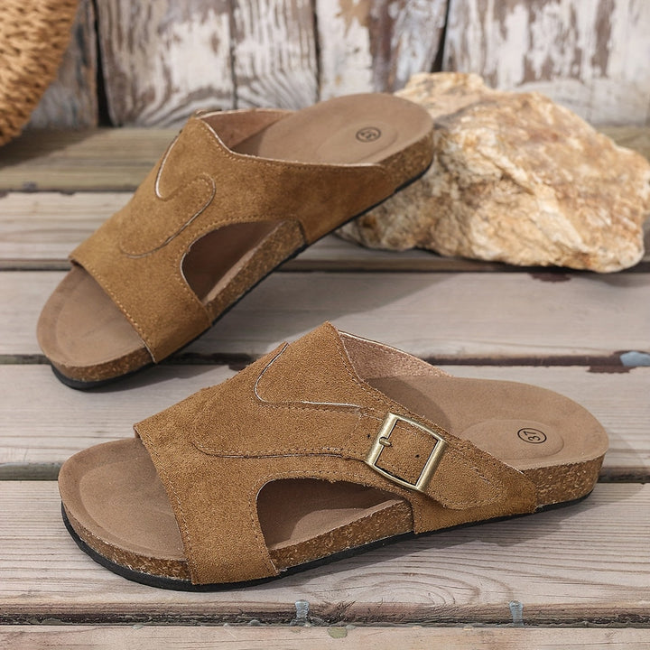 Emma | Classic Open Toe Buckle Flat Sandals