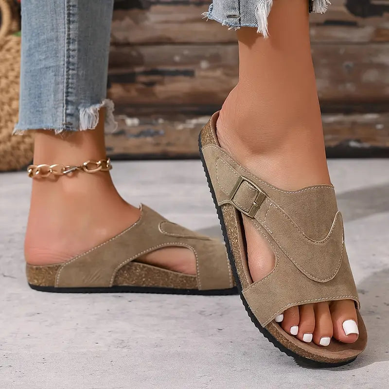 Emma | Classic Open Toe Buckle Flat Sandals