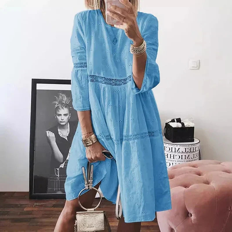 Emma | Graceful Lace Trim Midi Dress with Sleeves