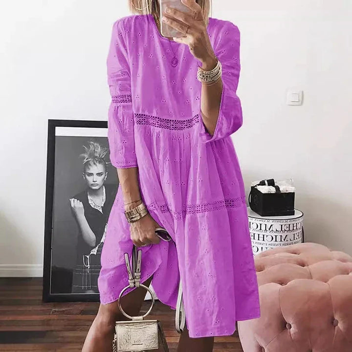 Emma | Graceful Lace Trim Midi Dress with Sleeves