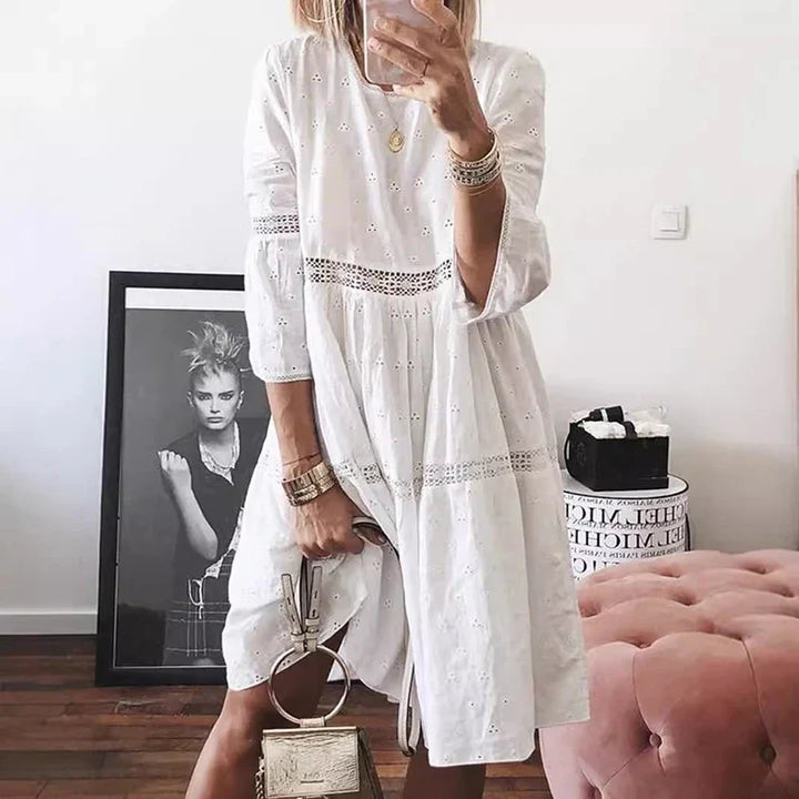 Emma | Graceful Lace Trim Midi Dress with Sleeves