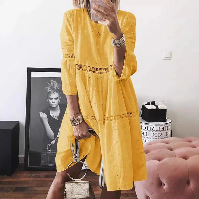 Emma | Graceful Lace Trim Midi Dress with Sleeves