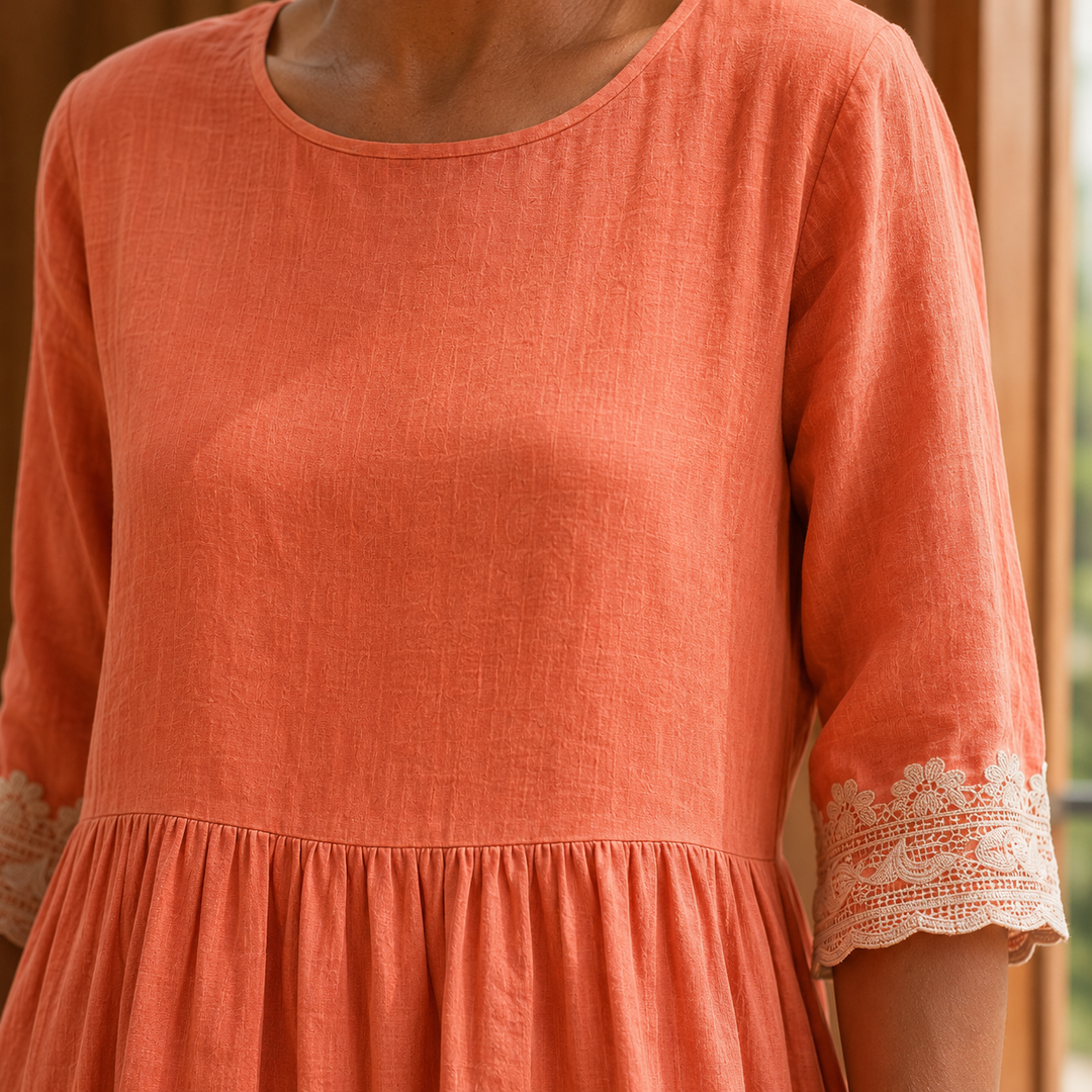 Evelyn | Classic Embroidered Midi Dress with Sleeves