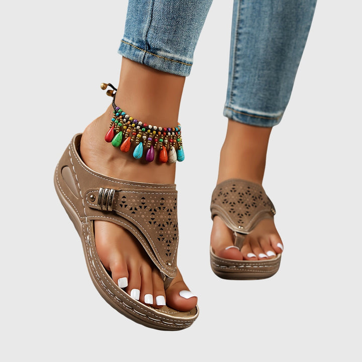 Evie | Stylish Cut-Out Toe Post Flat Sandals