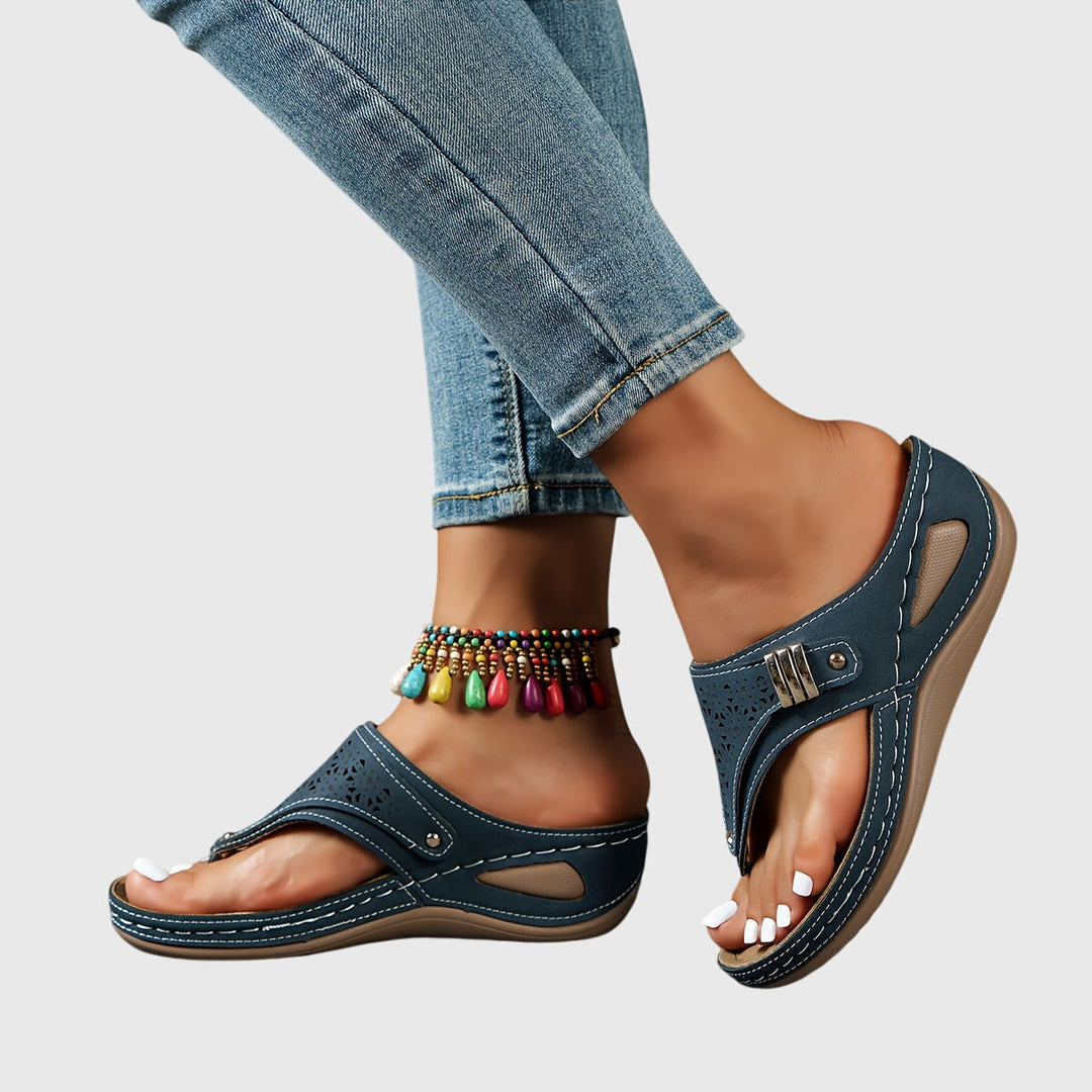 Evie | Stylish Cut-Out Toe Post Flat Sandals