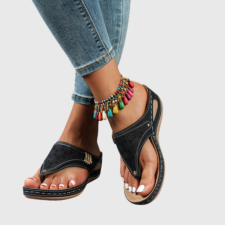 Evie | Stylish Cut-Out Toe Post Flat Sandals