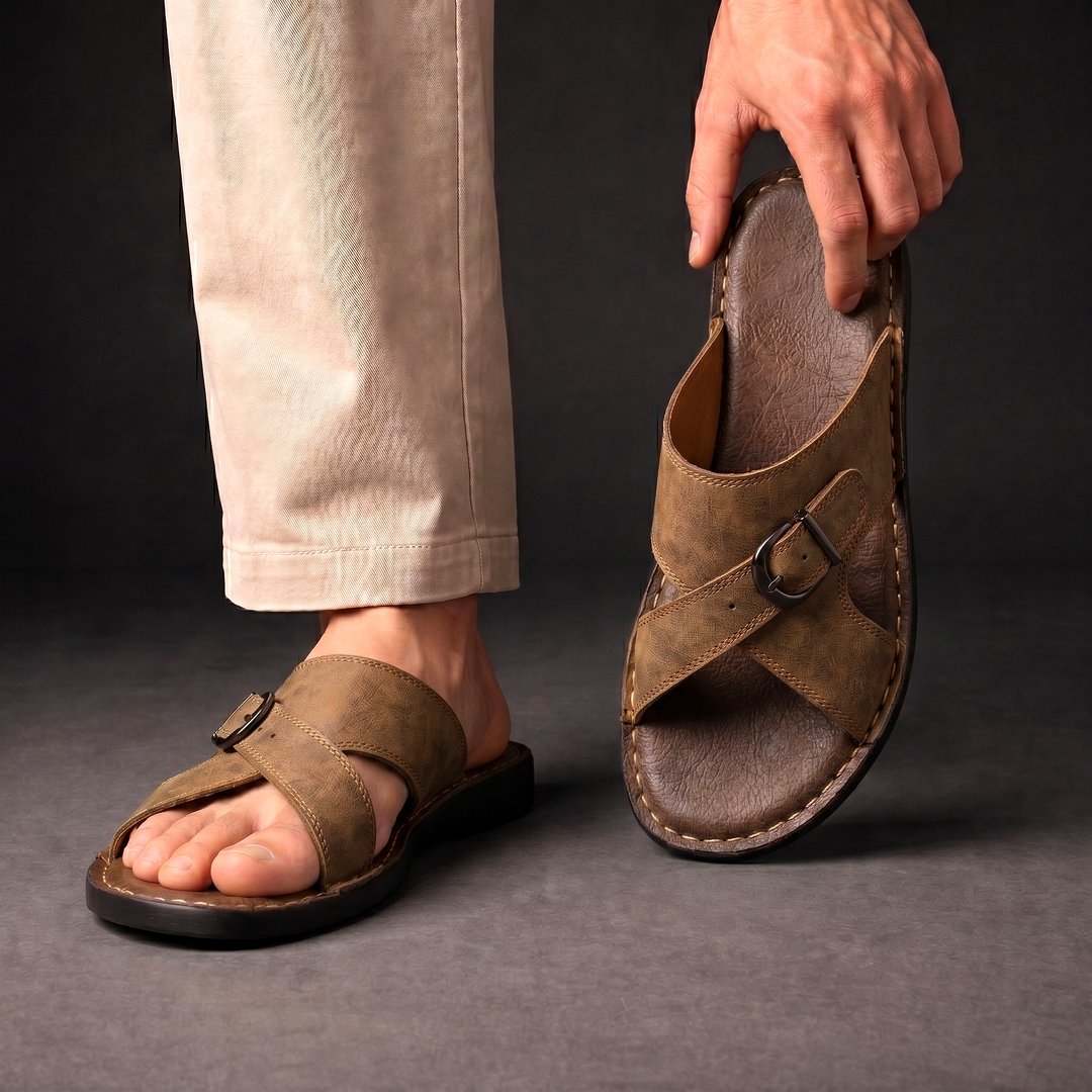 Ezra | Adjustable Buckle Criss-Cross Mens Slides