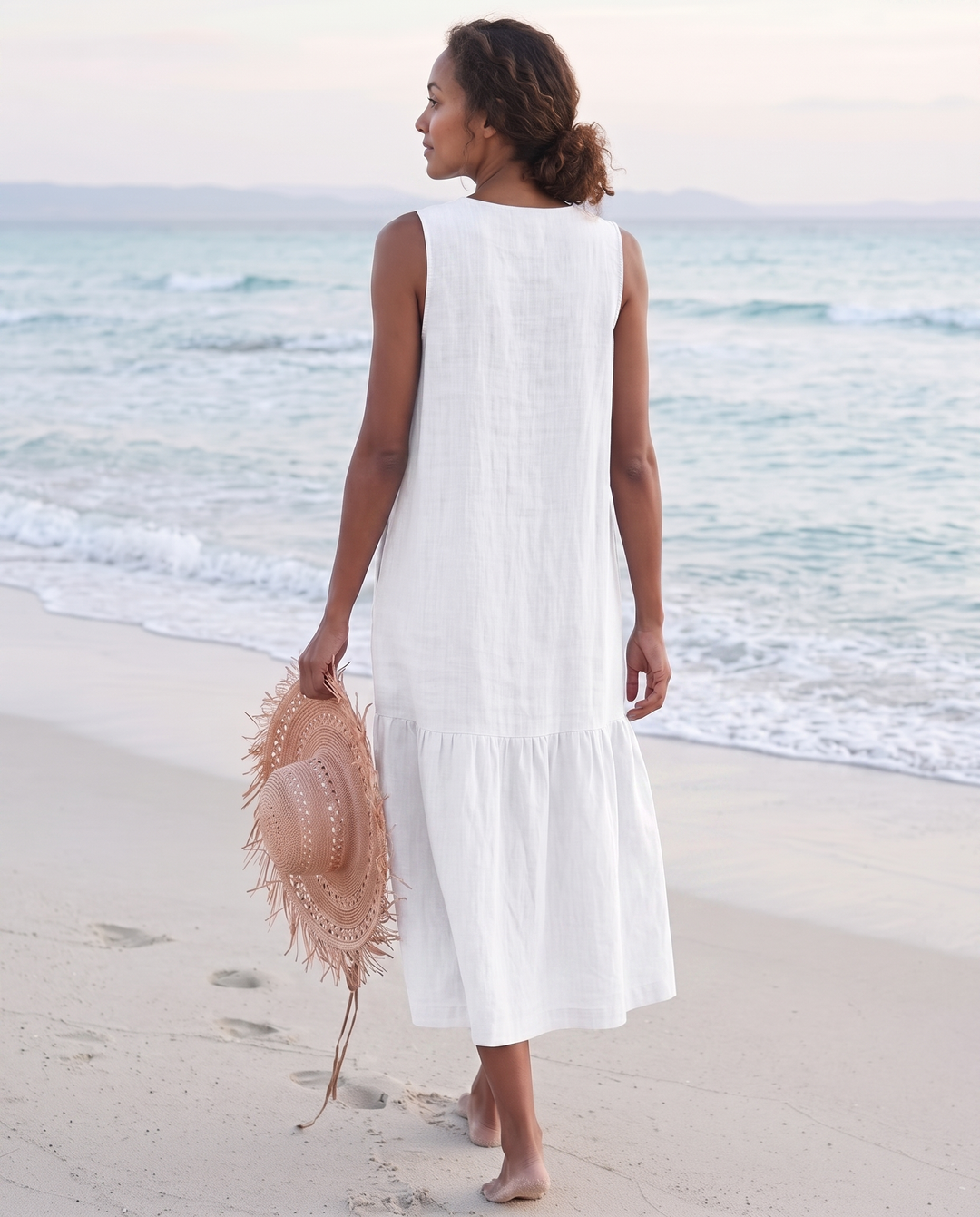 Frankie | Refined Sleeveless Tiered Midi Linen Dress