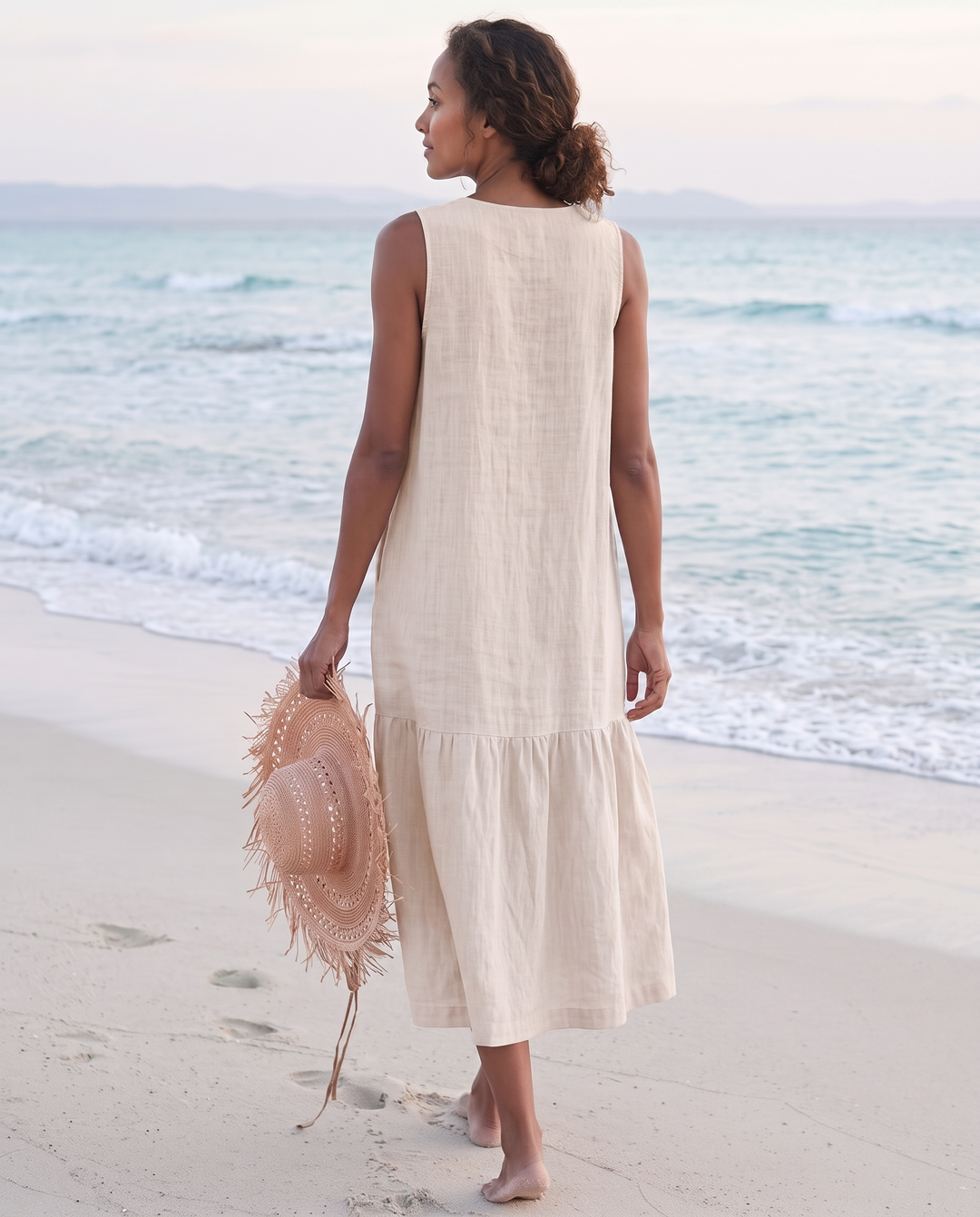 Frankie | Refined Sleeveless Tiered Midi Linen Dress