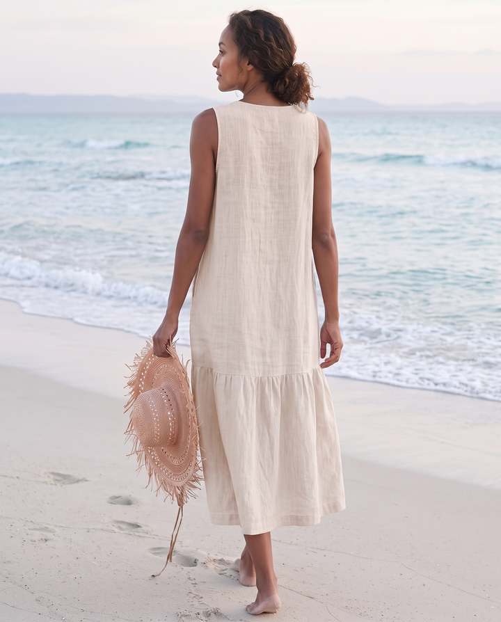 Frankie | Refined Sleeveless Tiered Midi Linen Dress