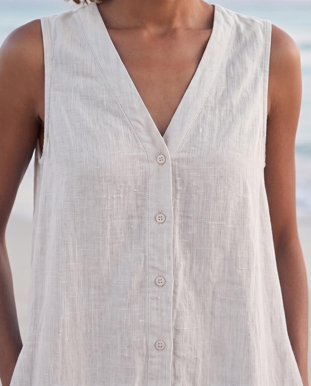 Frankie | Refined Sleeveless Tiered Midi Linen Dress