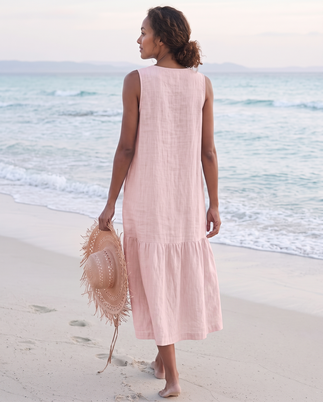 Frankie | Refined Sleeveless Tiered Midi Linen Dress
