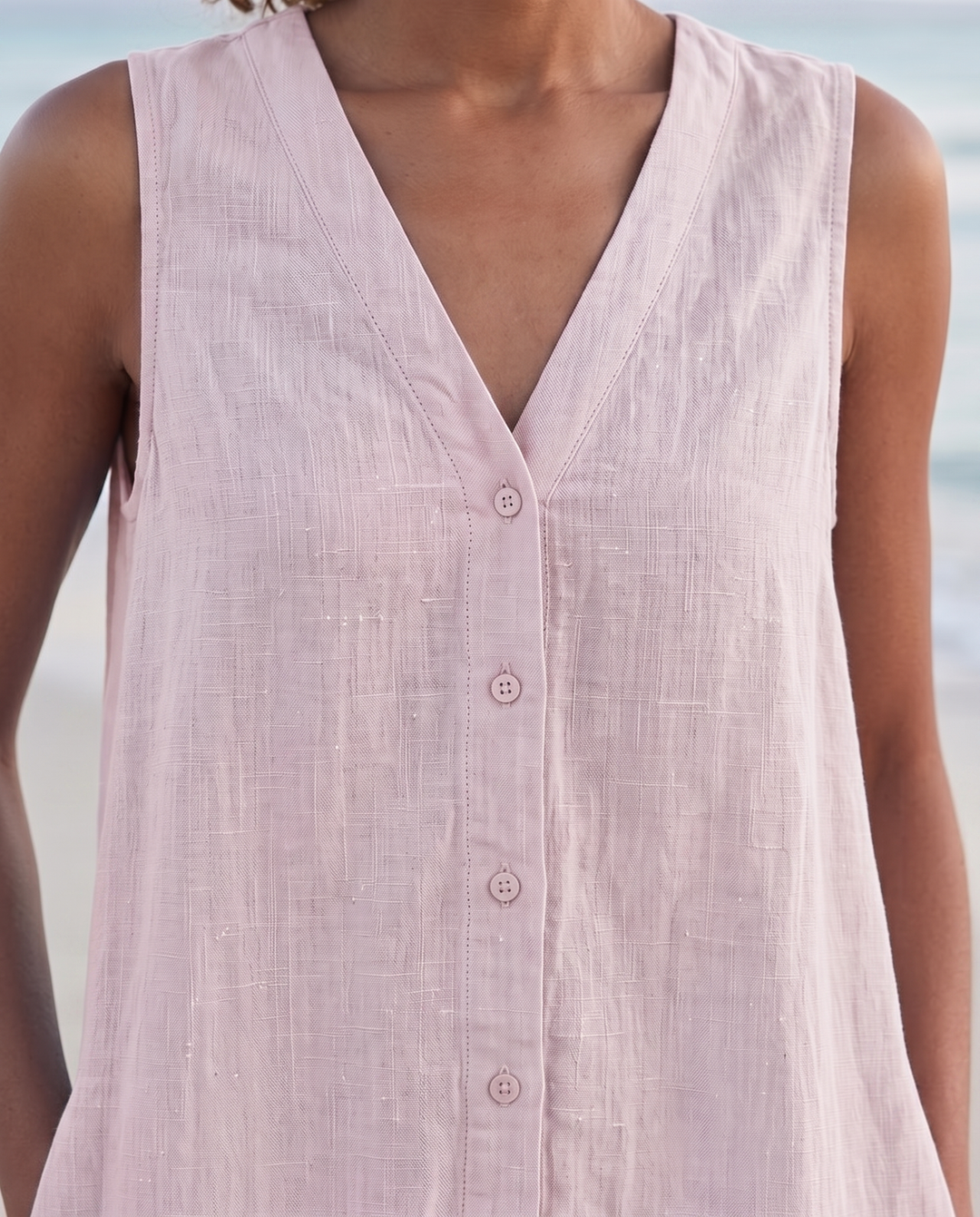 Frankie | Refined Sleeveless Tiered Midi Linen Dress