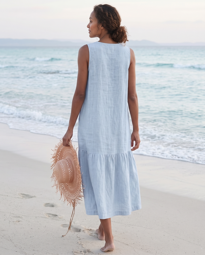 Frankie | Refined Sleeveless Tiered Midi Linen Dress
