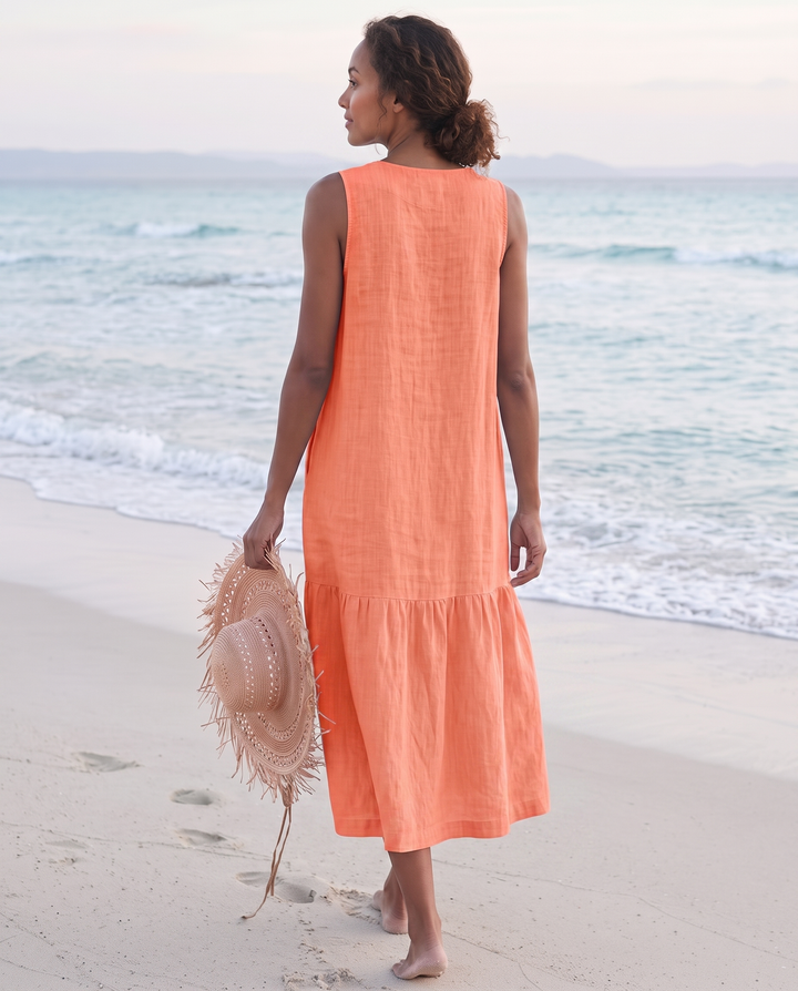 Frankie | Refined Sleeveless Tiered Midi Linen Dress