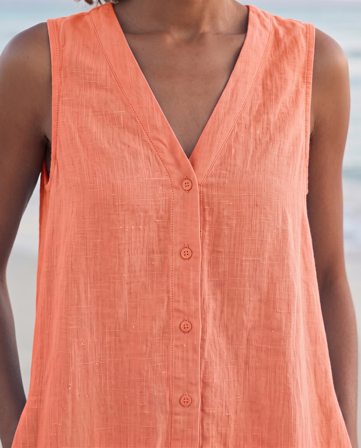 Frankie | Refined Sleeveless Tiered Midi Linen Dress