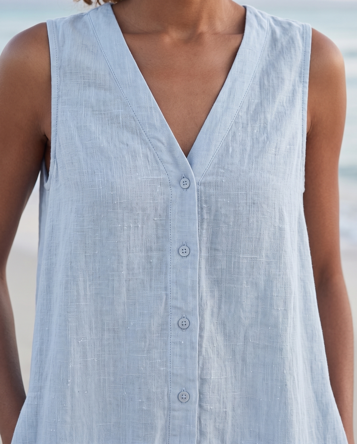 Frankie | Refined Sleeveless Tiered Midi Linen Dress