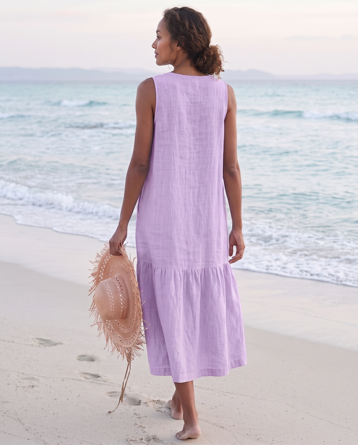 Frankie | Refined Sleeveless Tiered Midi Linen Dress
