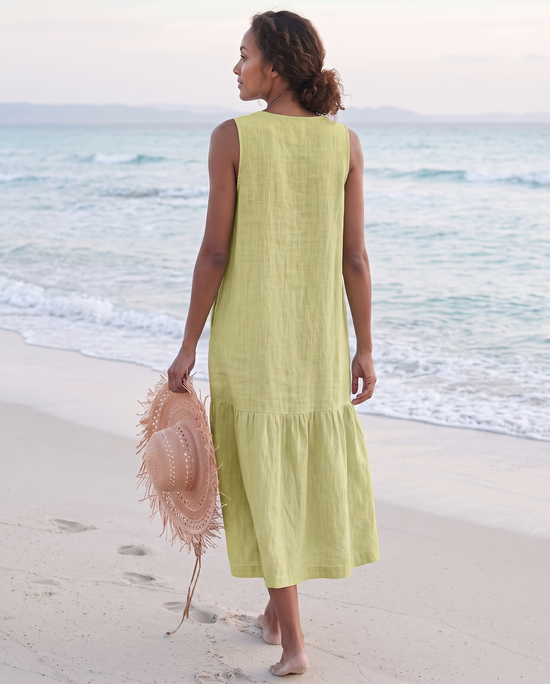 Frankie | Refined Sleeveless Tiered Midi Linen Dress