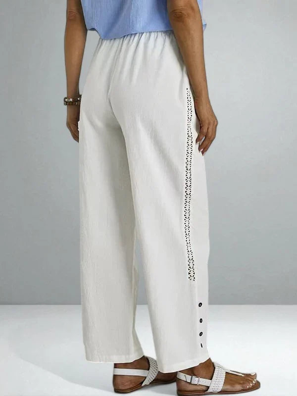 Georgia | Relaxed Cutwork Wide Leg Linen Pants
