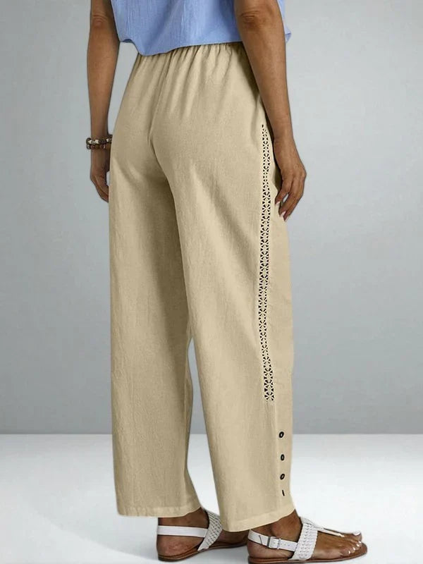 Georgia | Relaxed Cutwork Wide Leg Linen Pants