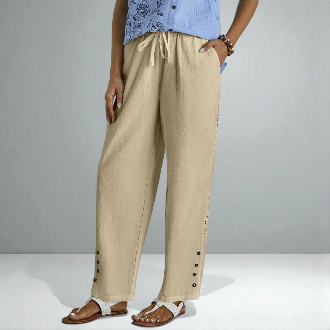 Georgia | Relaxed Cutwork Wide Leg Linen Pants
