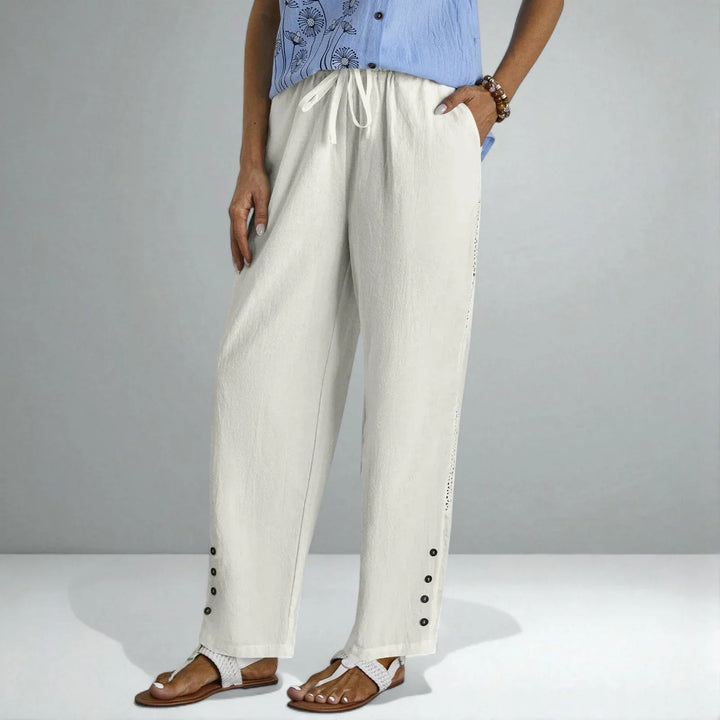 Georgia | Relaxed Cutwork Wide Leg Linen Pants