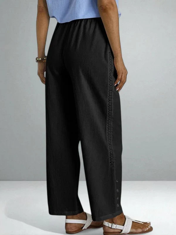 Georgia | Relaxed Cutwork Wide Leg Linen Pants