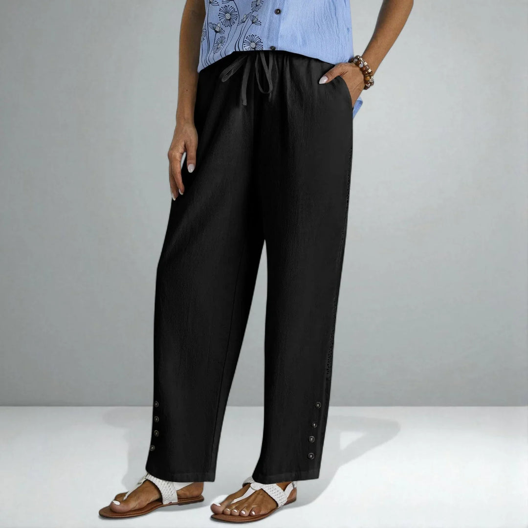 Georgia | Relaxed Cutwork Wide Leg Linen Pants