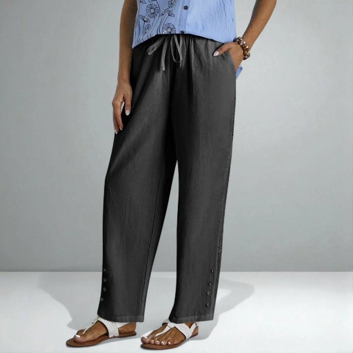Georgia | Relaxed Cutwork Wide Leg Linen Pants