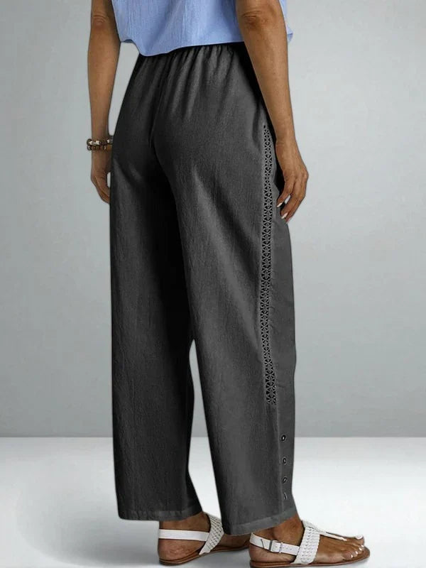 Georgia | Relaxed Cutwork Wide Leg Linen Pants