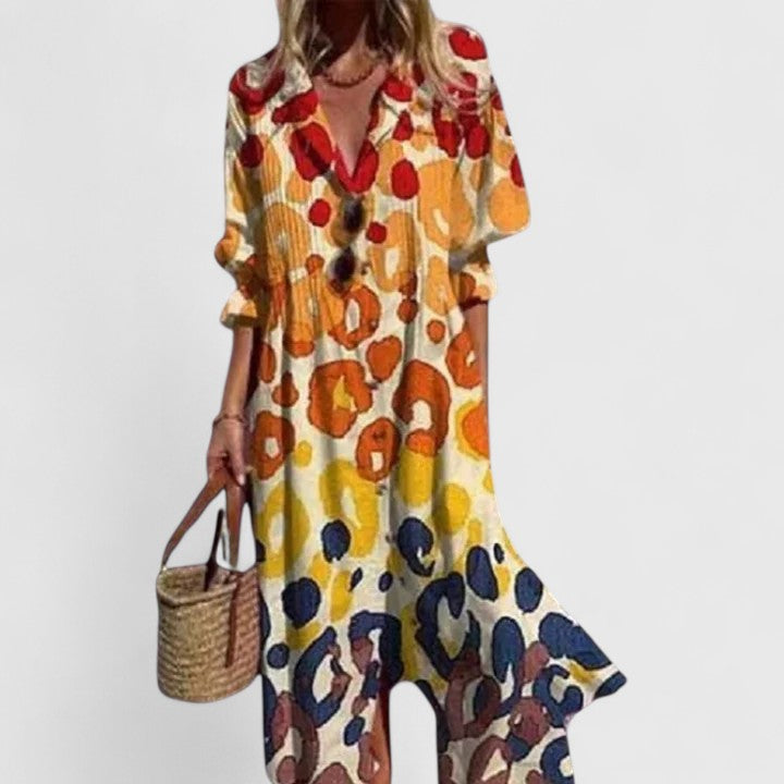 Grace | Floral Button-Front Midi Dress with Sleeves