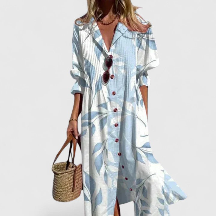 Grace | Floral Button-Front Midi Dress with Sleeves