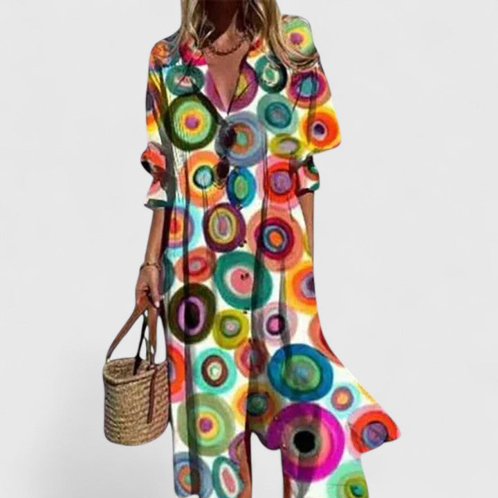 Grace | Floral Button-Front Midi Dress with Sleeves