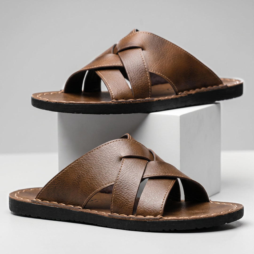 Grayson | Woven Crossover Strap Mens Slides