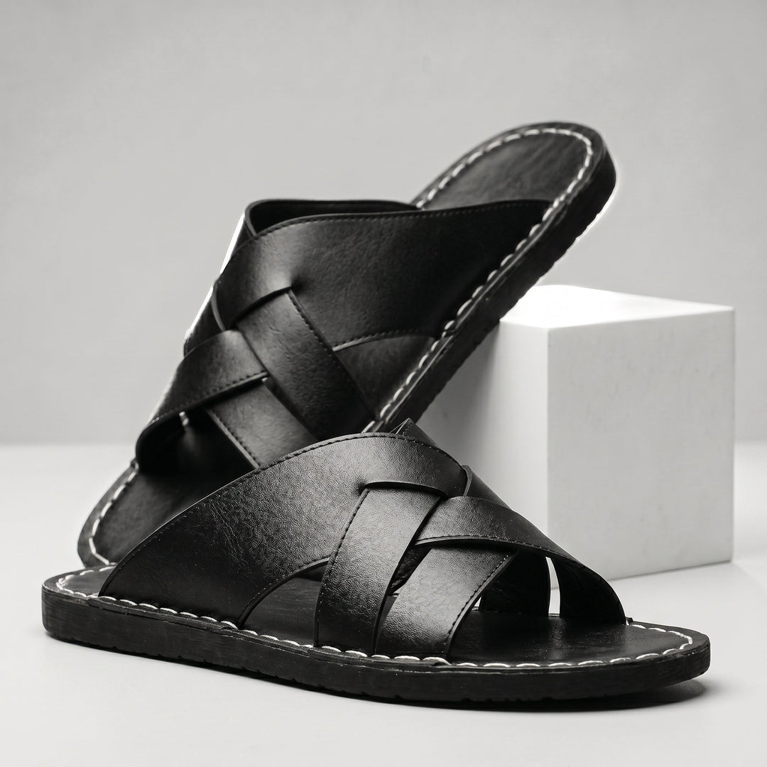 Grayson | Woven Crossover Strap Mens Slides