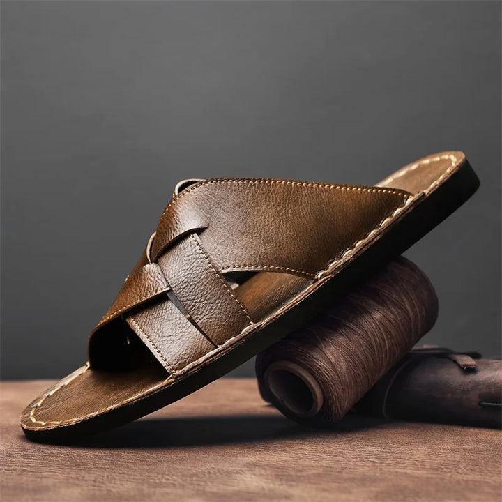 Grayson | Woven Crossover Strap Mens Slides