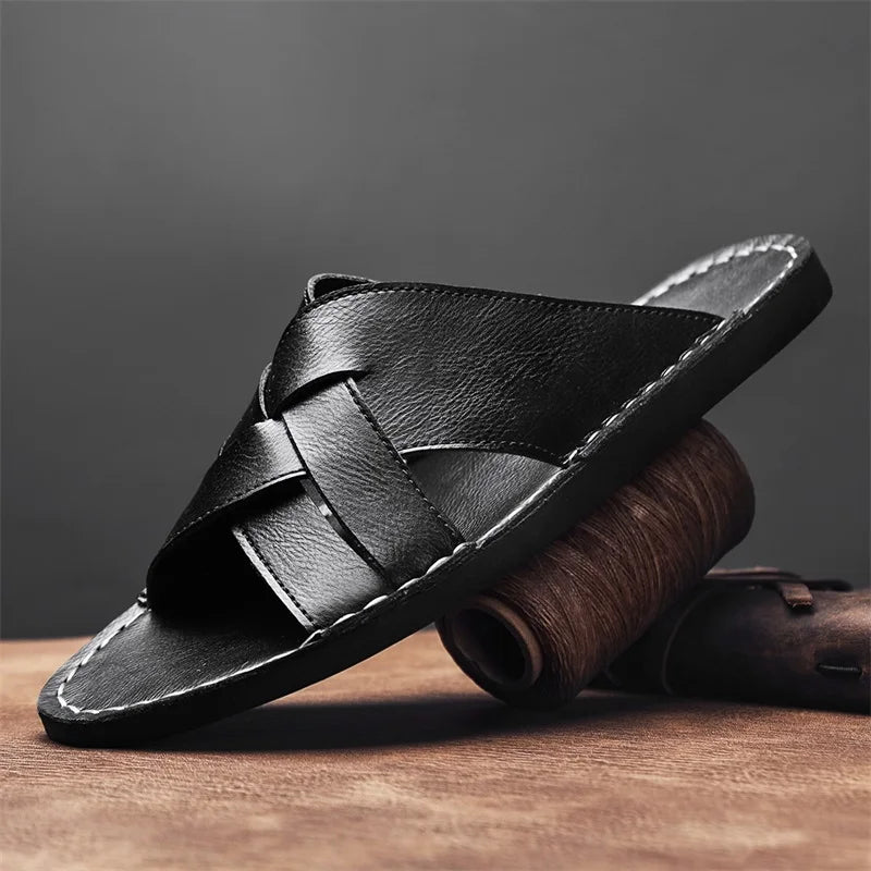 Grayson | Woven Crossover Strap Mens Slides