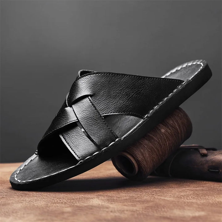 Grayson | Woven Crossover Strap Mens Slides