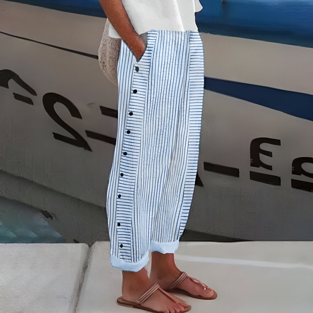 Hannah | Classic Striped Wide Leg Linen Pants